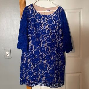 Eliza J Sheath Dress in Blue Lace